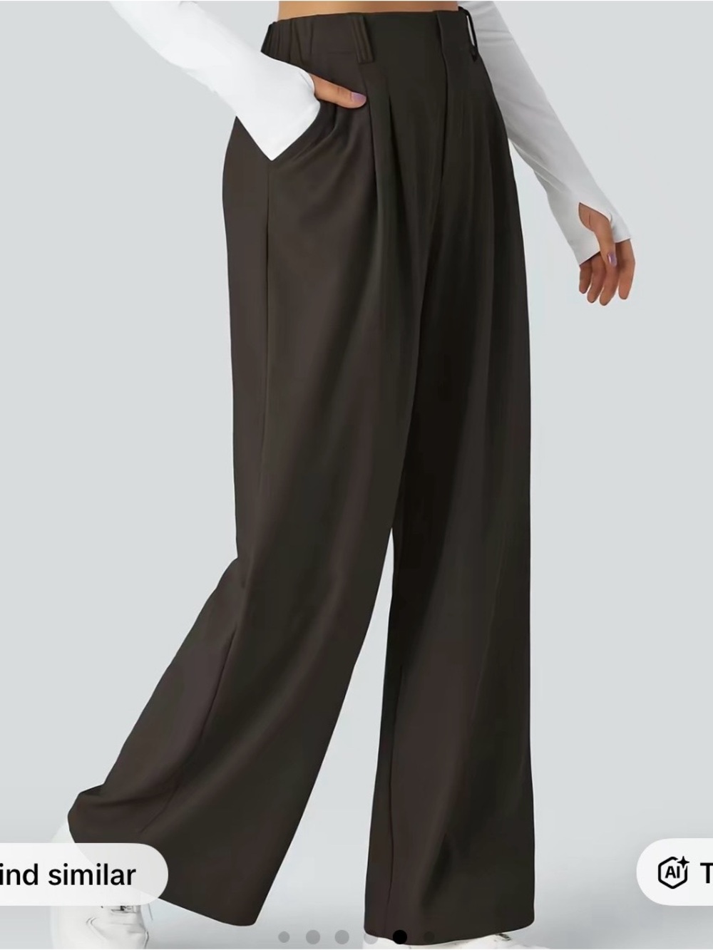 HALARA Dark Brown Wide-Leg High-Waist Pants - Picture 1 of 4
